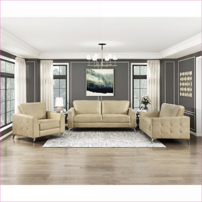 Chaise d'appoint moderne en microfibre sable pour adultes, 1 pièce, salon en bois massif avec pieds en métal argenté brossé