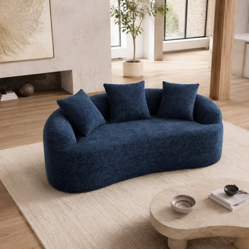Causeuse incurvée de 65 pouces en chenille, canapé à compression 2 places avec support à ressorts et 3 coussins décoratifs, aucun assemblage requis