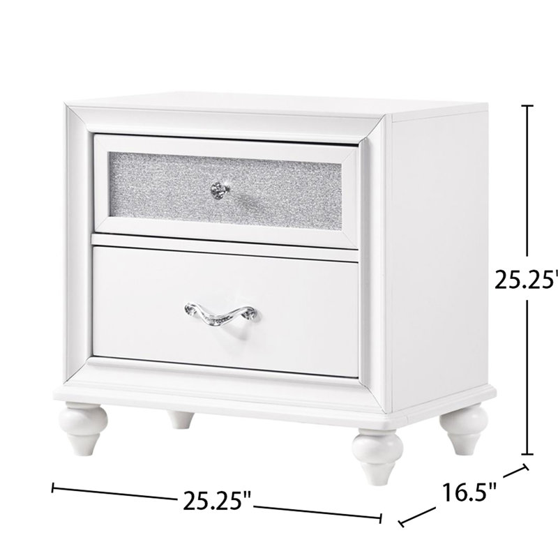 Magnifique table de chevet 2 en blanc avec des détails brillants en acrylique et des éléments scintillants
