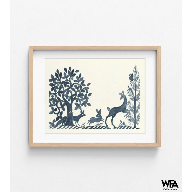«Forest Friends», art mural, H 42 po x l 56 po, Encadrement brun clair, Blanc