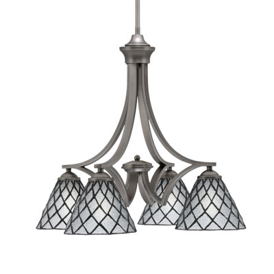 Lustre 4 lumières Zilo présenté en finition graphite avec verre 7 "Diamond Ice Art