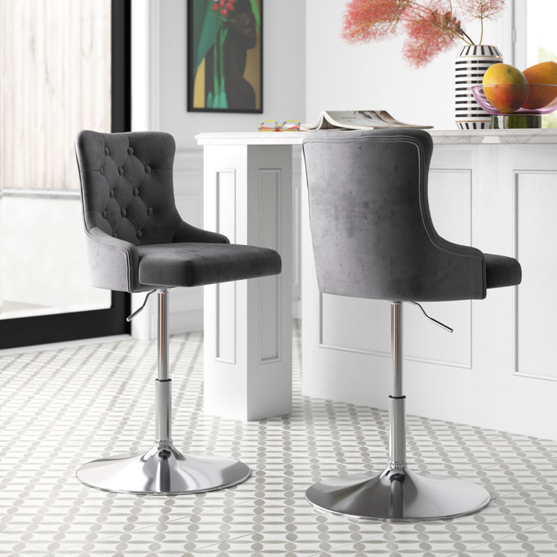 Eilish Swivel Upholstered Adjustable Height Counter Stool with Metal Frame, Grey