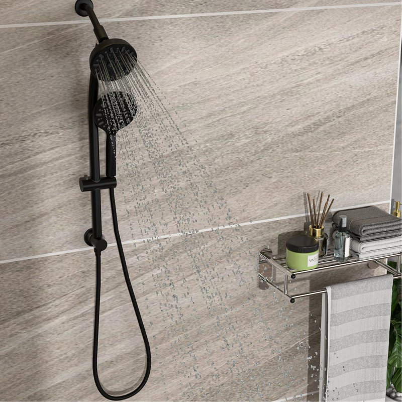 7 Hand Shower & 4.7" Rain Showerhead Pair, Matte Black With Adjustable Slide Bar And Manual, Matte Black