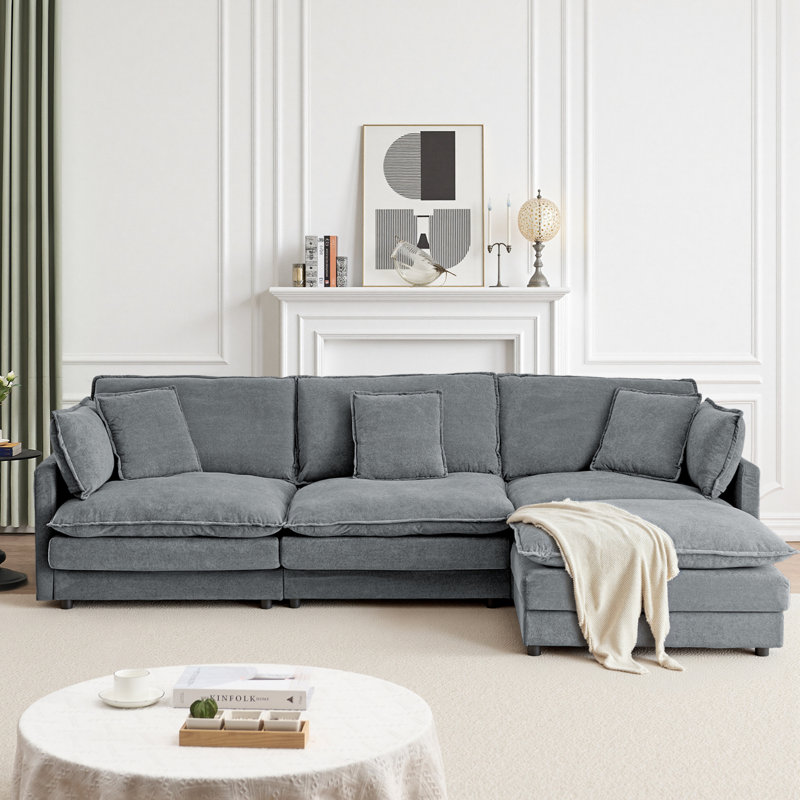 L-shaped Sectional Sofa Couches With Ottoman Oversized 4 Seater Couch For Living Room, Gray
