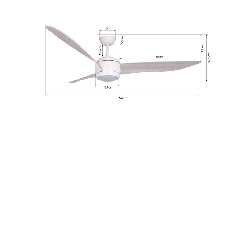 Aalyha 142cm Ceiling Fan with LED Lights, White with White Oak Blades