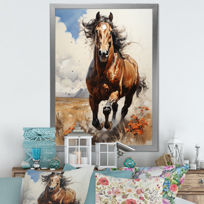 Cheval brun au galop dans la nature - Cheval, décoration murale animal