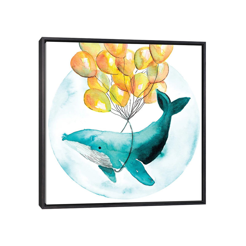 Baleine magique I - impression, H 26 po x l 26 po x P 1,5 po, Toile avec cadre noir patiné, Pas de tapis