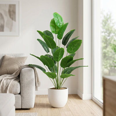 35 Inch Artificial Banana Leaf Plant, 24 Faux Tropical Leaves Fake Greenery Bush for Home & Outdoor Decor (No Pot)