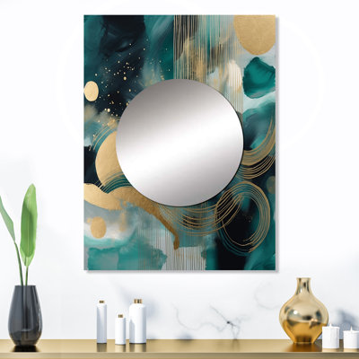 Vivid emeral and gold Contours circles III - Abstract Shapes Wall Mirror, Modern Decorative Mirror, Printed Metal Art
