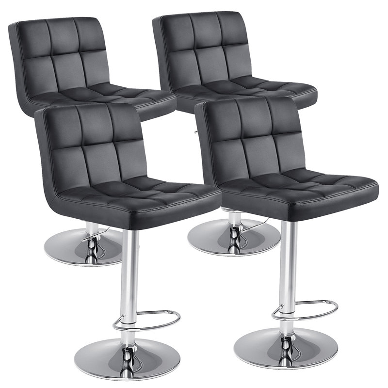 Charies Swivel Upholstered Adjustable Height Counter Stool with Metal Frame, Black, 4, Aluminum