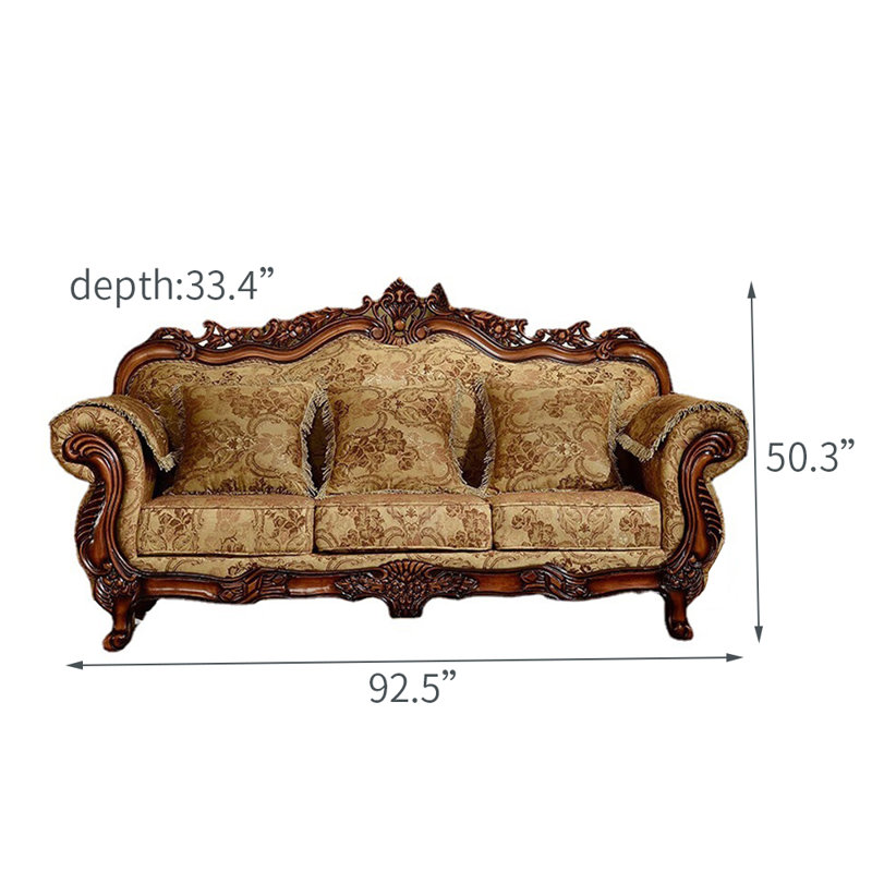 Canapé sculpté de style européen. 92,5 po