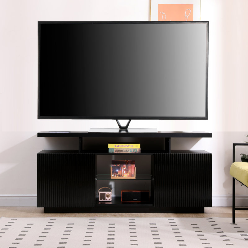 Black Gloss TV Stand Cabinet with Fluted Doors for up to 55" TV's