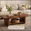 Table basse de 47,2 po en forme d'éventail avec tablette de rangement inférieure, finition grain de bois de noyer, table de salon moderne de style Mid-Century, mobilier d'appoint de style maison de campagne pour grands espaces, assemblage facile