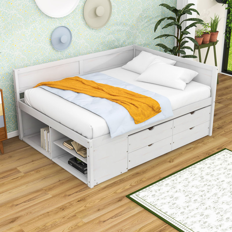 Wood Daybed with Pull-Out Drawers and Shelves, Full/Double, White