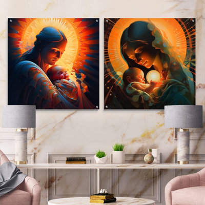 Ange gardien embrassant le bébé I - Ensemble d'art mural en verre acrylique