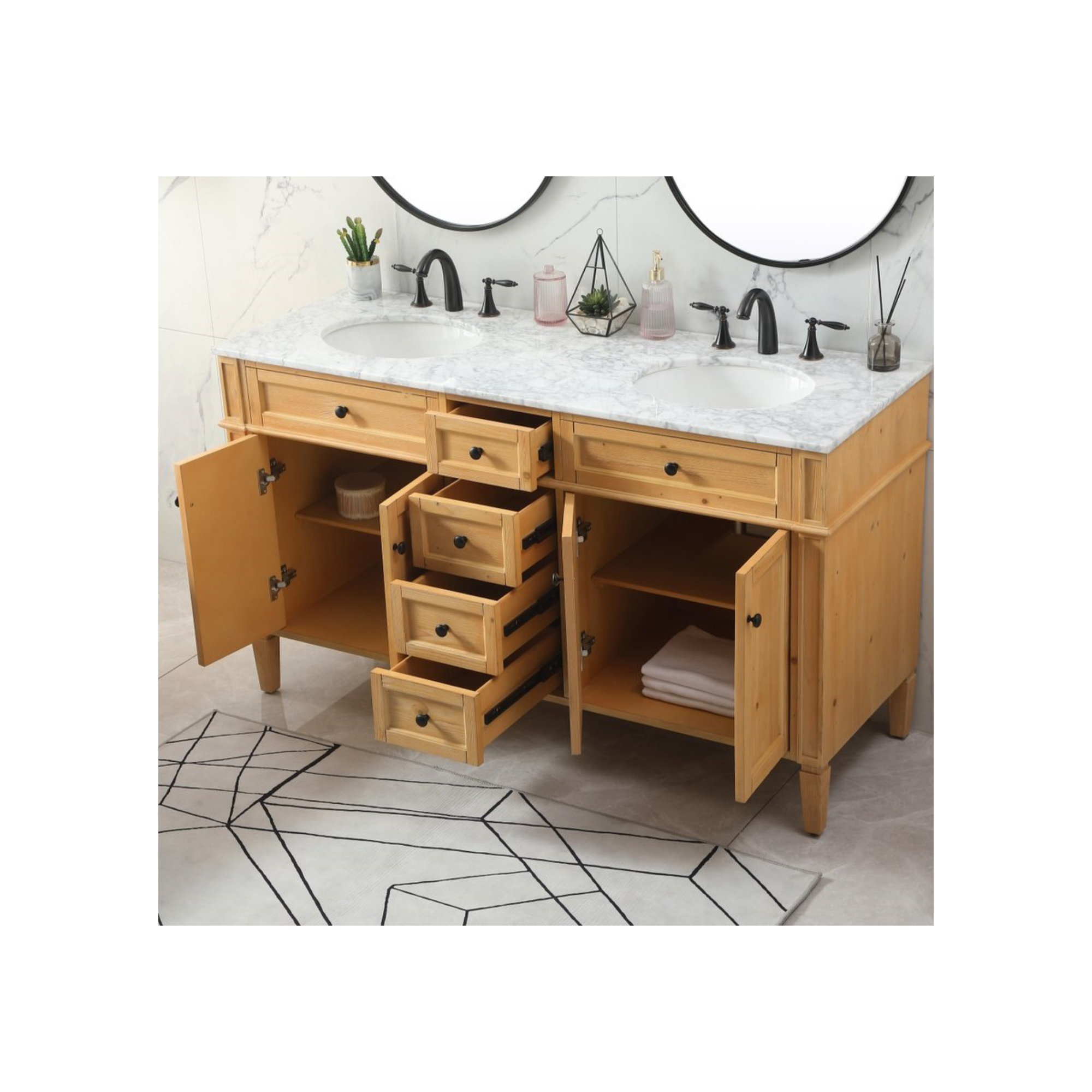 Rivers 60'' Double Bathroom Vanity, Natural Wood