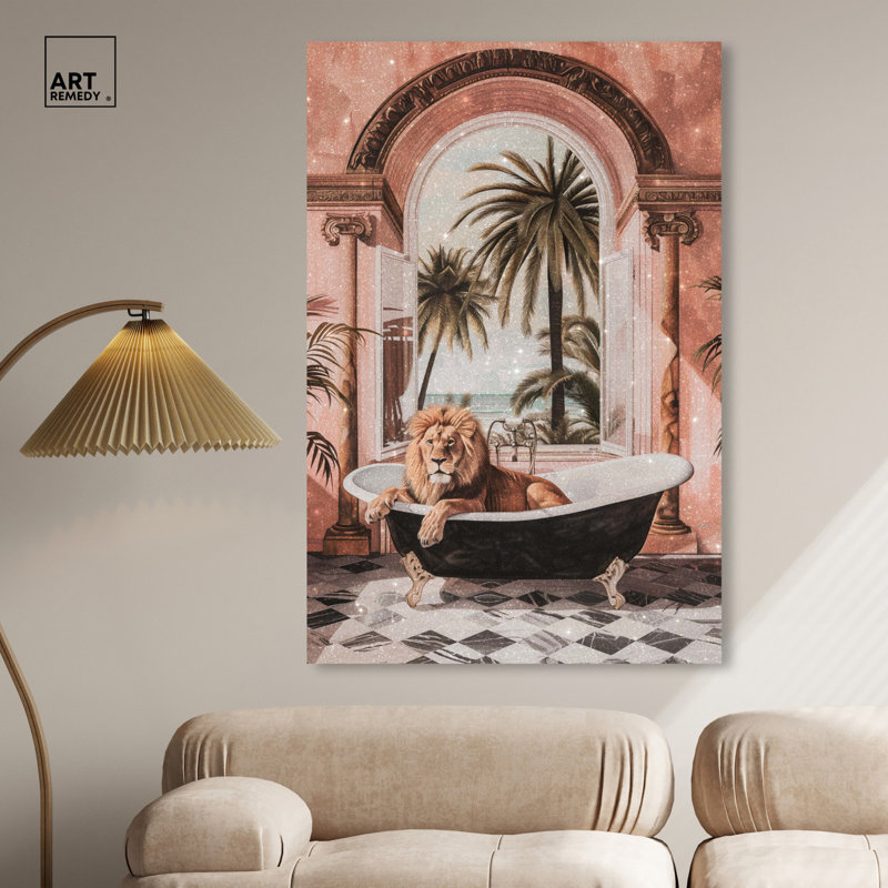 «Sleeping Lion Bath» par Art Remedy, Toile tendue, H 54 po x l 36 po