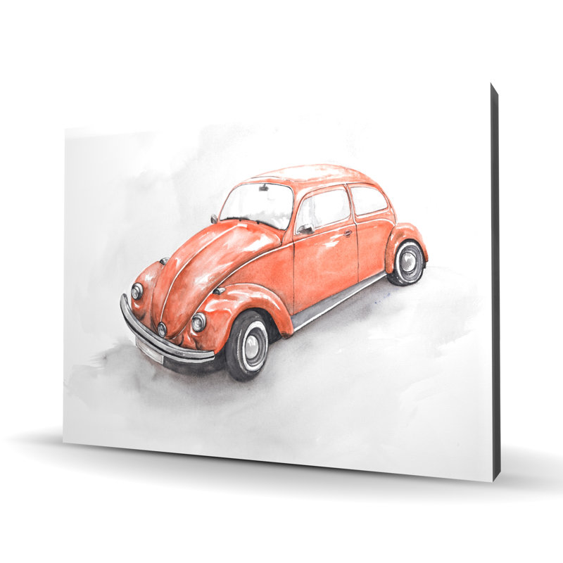«Vintage Beetle», voiture rétro, homme des cavernes sur toile | Décoration intérieure