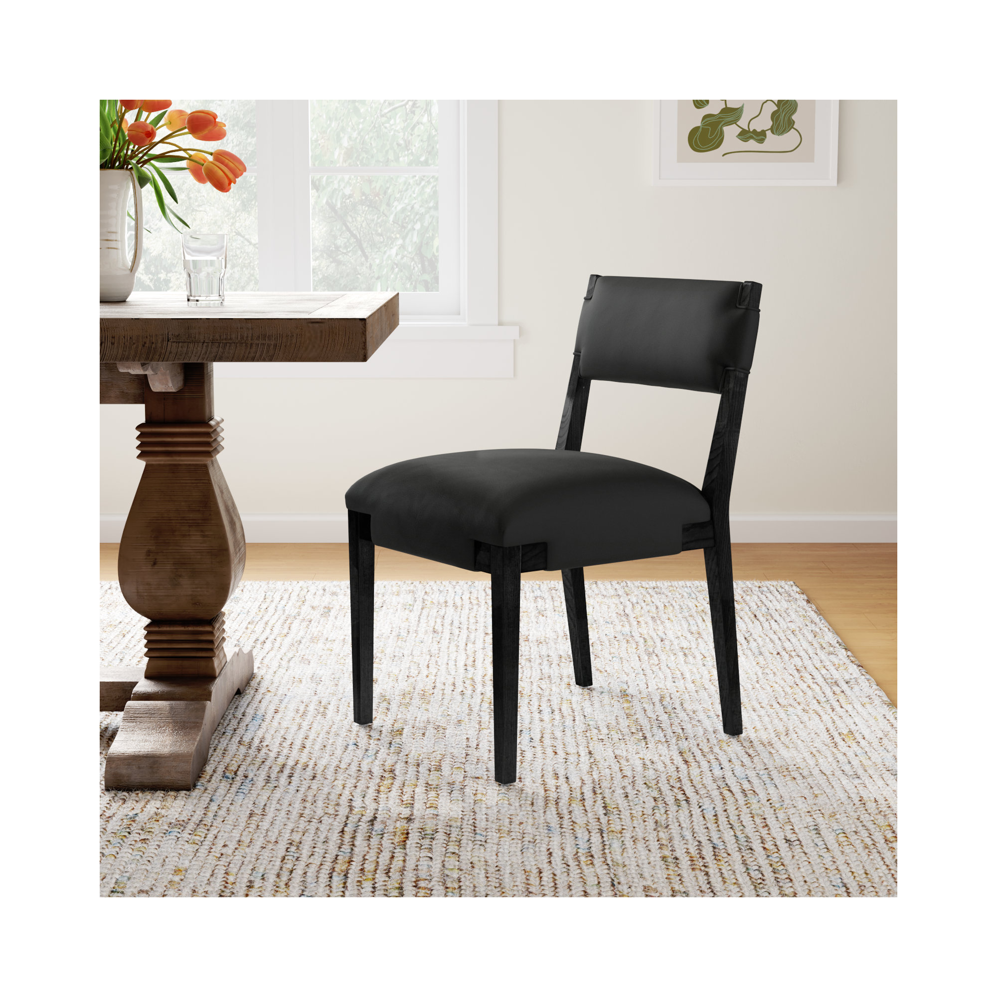 Bilbrey Leather Side Chair, Black Ash, Brickhouse Black