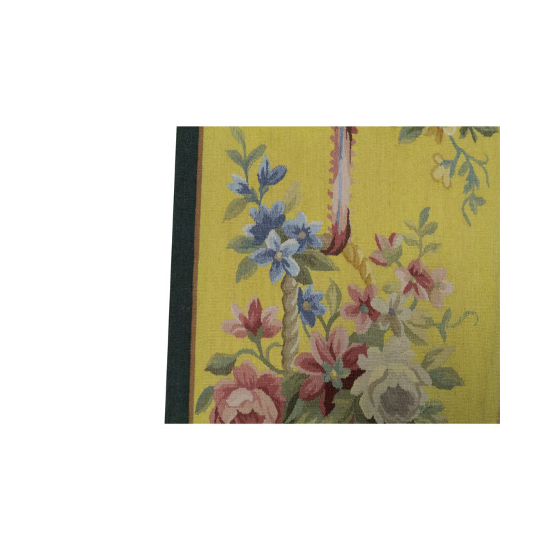 Hand-Knotted High-Quality Yellow/Pink/Green Area Rug