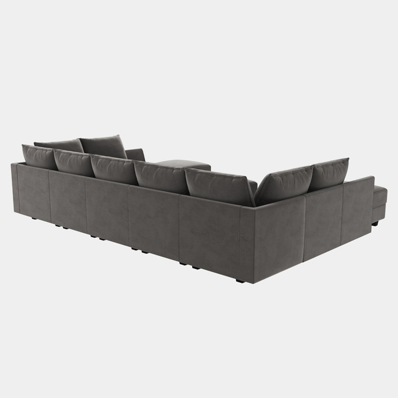 Kandle Modular Upholstered Velvet Chaise Sectional Sofa, Gray Velvet