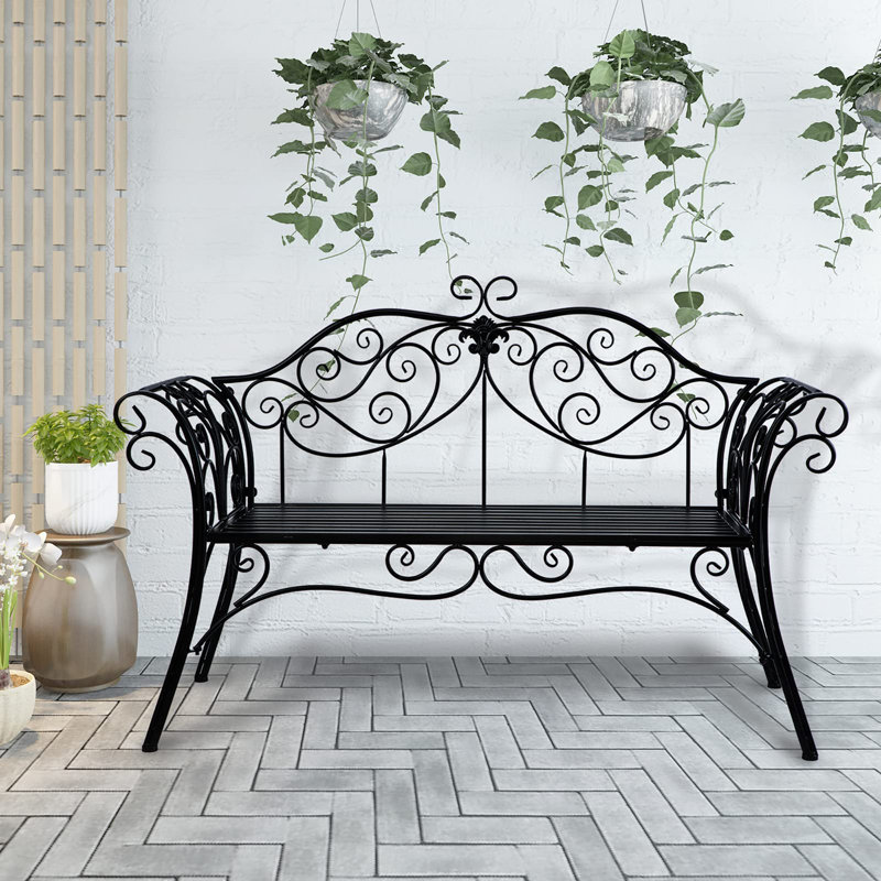 Metal Garden Bench, Black
