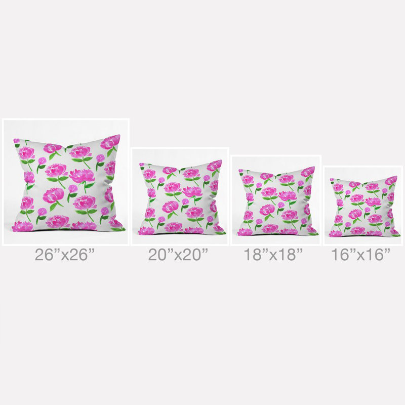 Coussin décoratif pivoines en fleurs, 16 po x 16 po