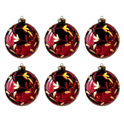 Ensemble de 6 boules de Noël en verre Cameo vintage de 3,9 pouces avec 6 paillettes à paillettes et des ornements suspendus pour décoration de fête d'arbre de Noël