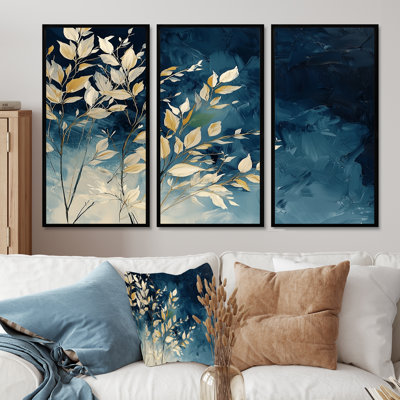 Ensemble de salon art mural fougères bleues et blanches Whispers In The Wild III