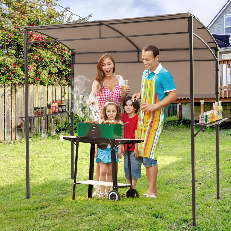BBQ Shelter, Grill Gazebo With Serving Shelf And Storage Hooks, Brown