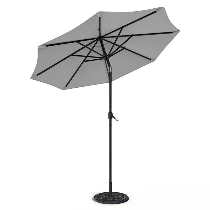 Aislynn 3m Traditional Parasol with LED Light, Light Grey