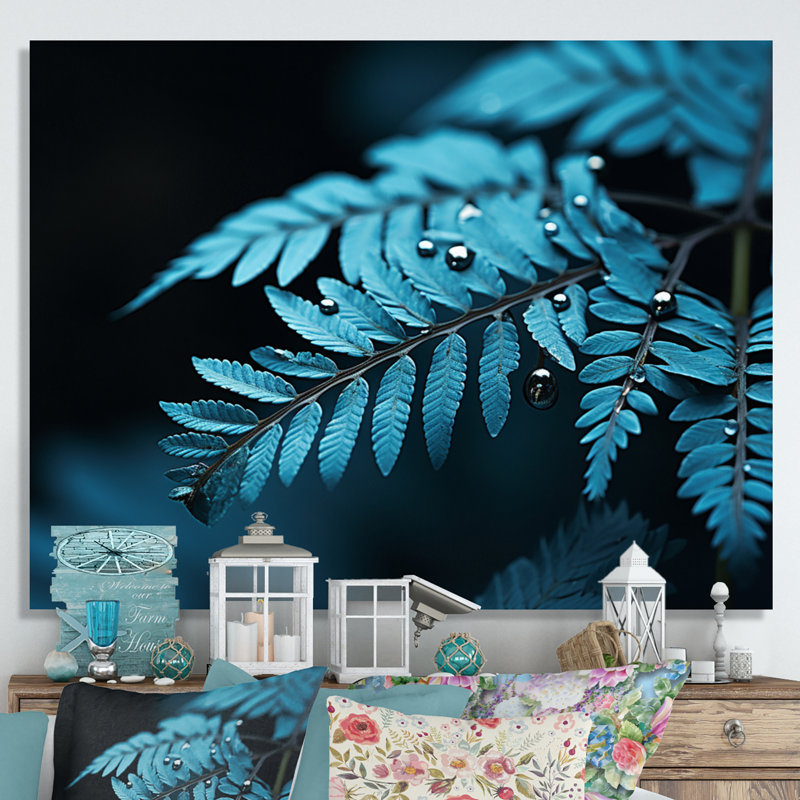 Ferns Turquoise Whimsy II - imprimé, Toile tendue, H 30 po x l 40 po x P 1,5 po