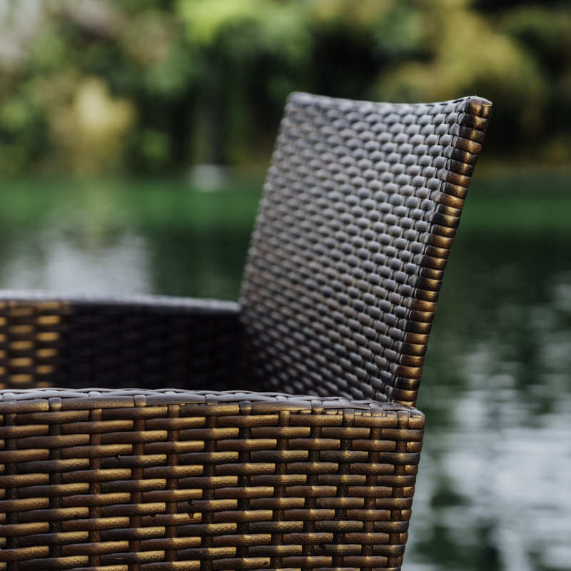 Jacinta 2 - Person Wicker Outdoor Seating Group with Table and Weather Resistant Cushions, Brown/Navy