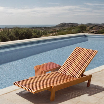 Outdoor Beach Pool Solid Wood Lounge Chairs Outdoor Wood Chaise Lounge Set with Table