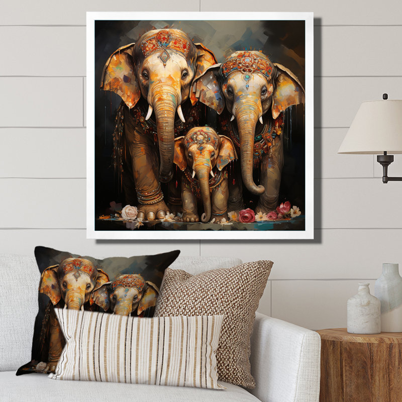 Art asiatique, éléphants thaïlandais VI - impression, H 36 po x l 36 po x P 1,5 po, Cadre simple blanc