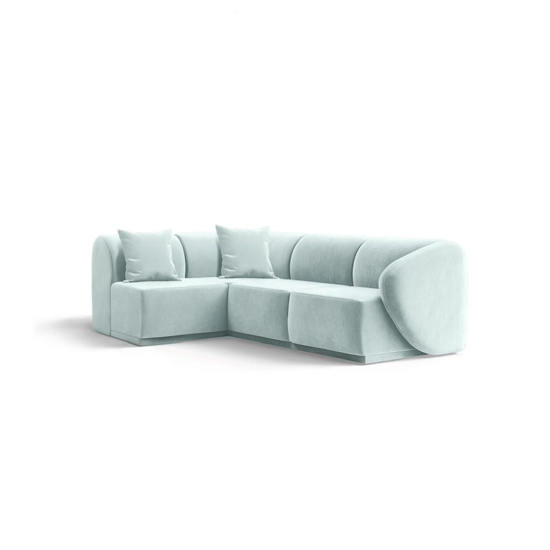4 Seater Velvet Sofa & Chaise, Blue Velvet