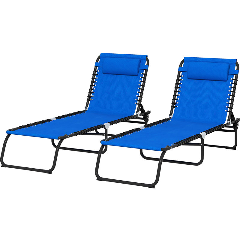 Fauteuil de bronzage portatif - 4 chaises de plage réglables, respirantes et pliantes bleues avec filet inclinable et respirant