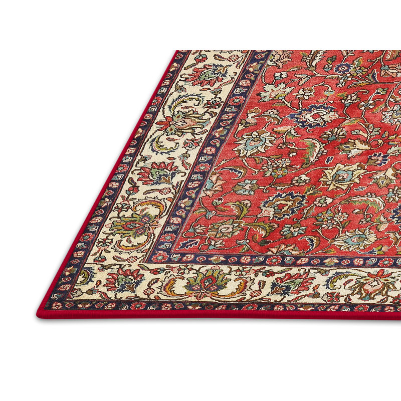 Tapis traditionnel rouge / beige Cahyadi, Rectangle 5 pi x 7 pi