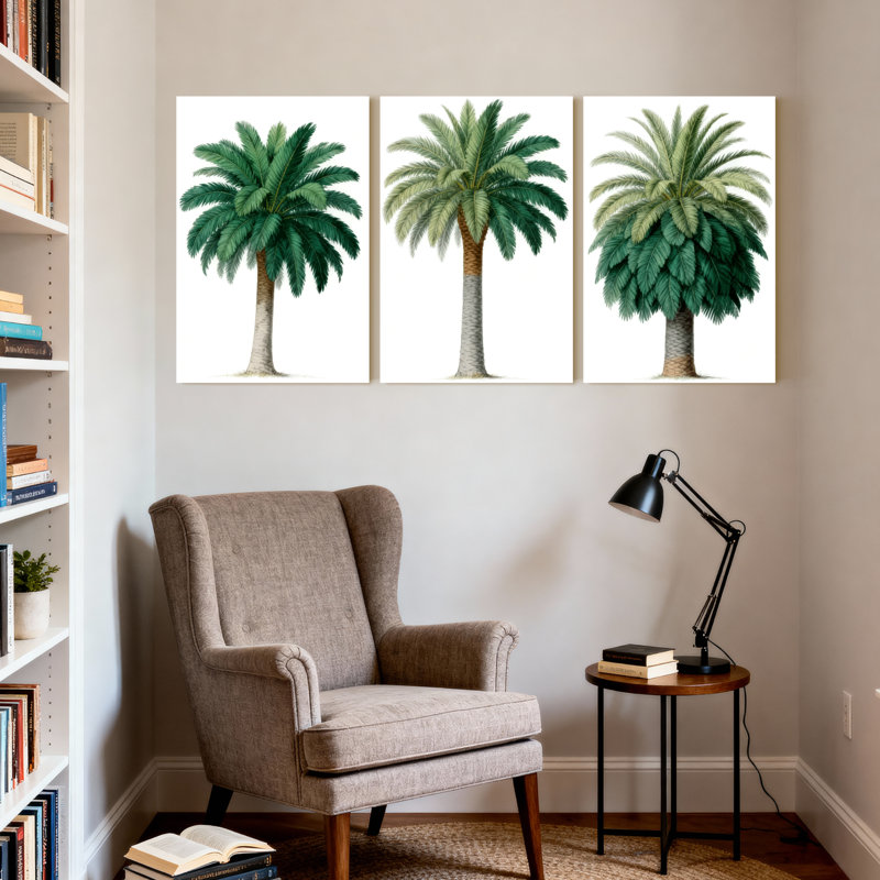 Palmiers, palmiers, verdure tropicale, ensemble de 3 reproductions d'art sur toile, H 24 po x l 48 po