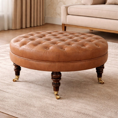 80cm Wide Round Solid Colour Pouffe Ottoman
