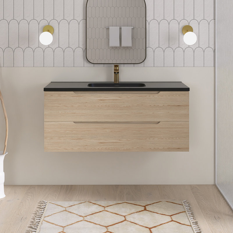 Meuble-lavabo mural simple 48 po avec comptoir en quartz 48 po