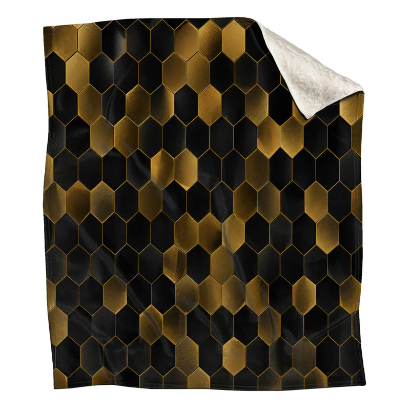 Couvertures dorées noires Hexagons, L 50 po x H 60 po