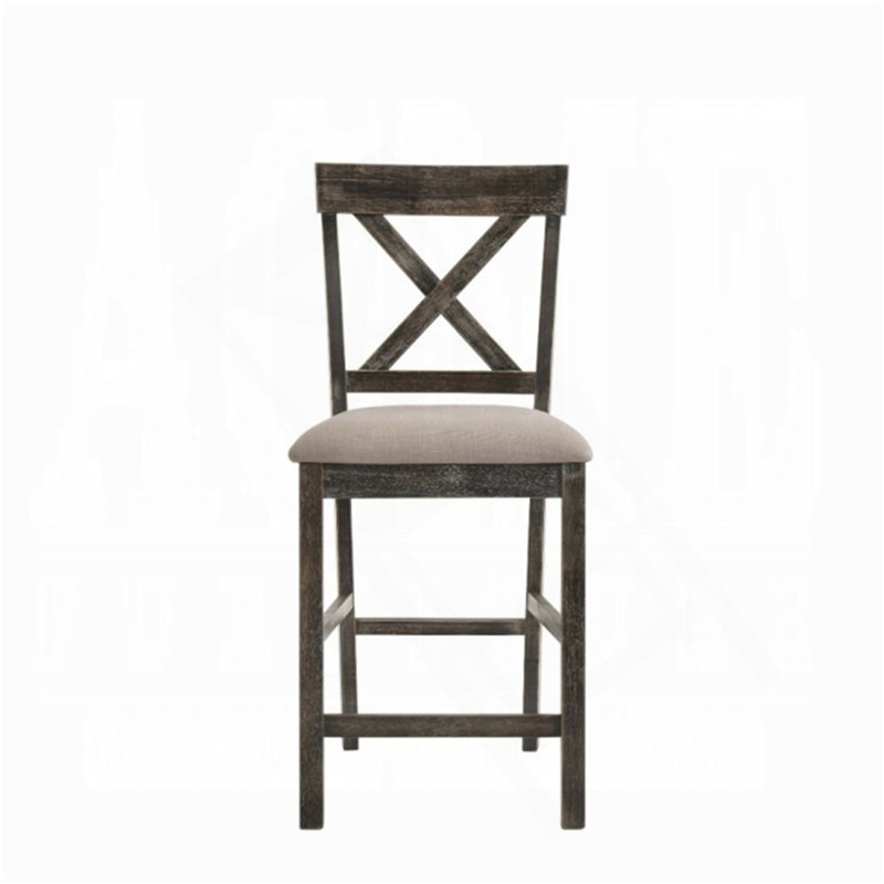 Ensemble de 2 chaises à hauteur de comptoir avec siège rembourré en lin, brun clair et gris patiné
