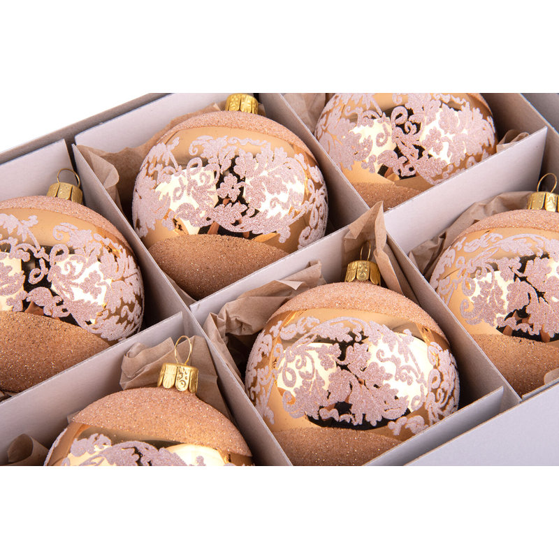 Golden Flowers Glass Christmas Tree Ornaments