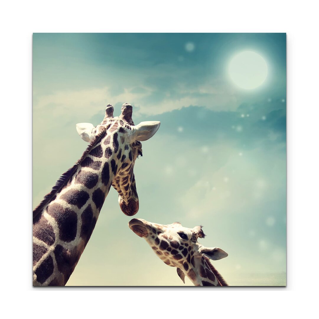 Leinwandbild Giraffe mit Kind Nahaufnahme