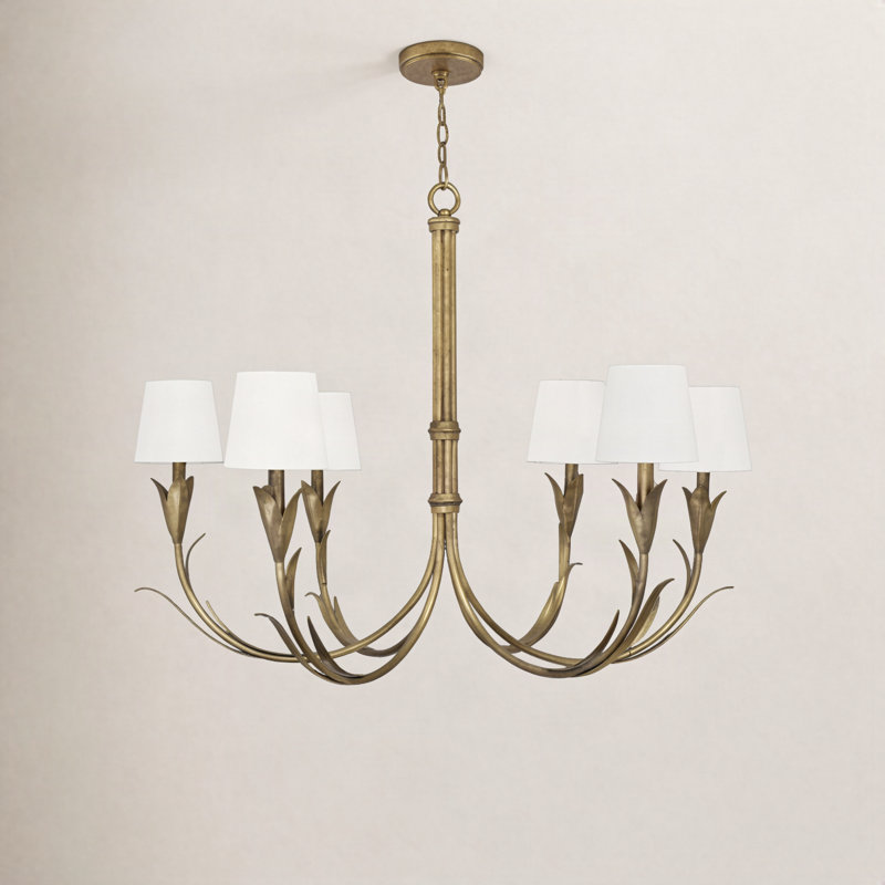 River Reed 6 - Light Chandelier, Antique Gold Leaf