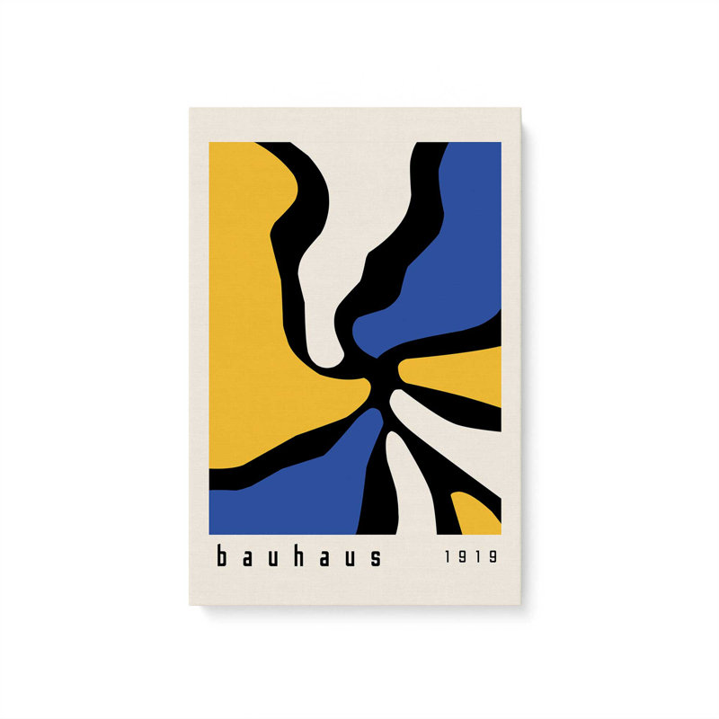Toile tendue jaune et bleue Bauhaus, H 30 po x l 20 po