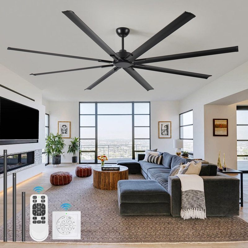 96 po Ventilateur de plafond industriel intérieur / extérieur à moteur à courant continu noir avec télécommande
