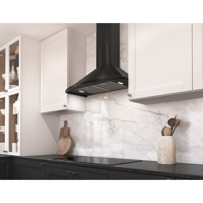 Savona Black Stainless Steel Wall Mount Range Hood with LED Lights