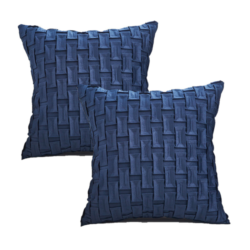 Geometric Velvet Throw Pillow, No, Navy